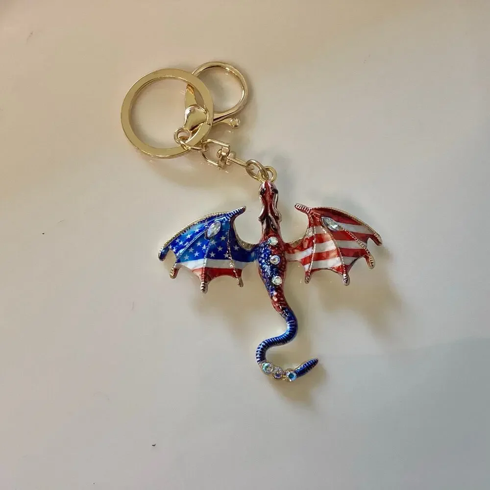 Patriotic Colored Fantasy Western Dragon Keychain